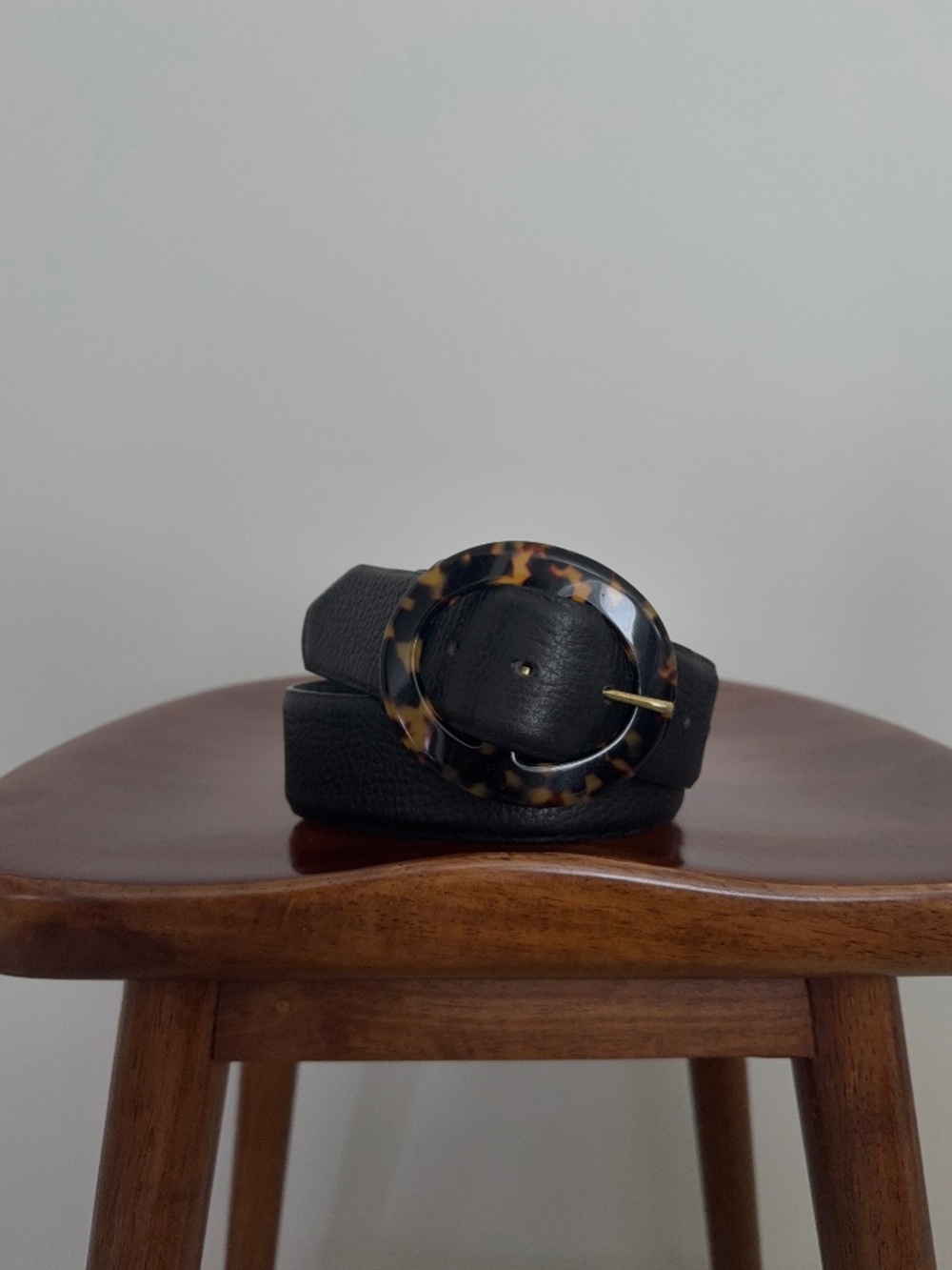 Vintage Wide Leather Belt Tortoiseshell Buckle
